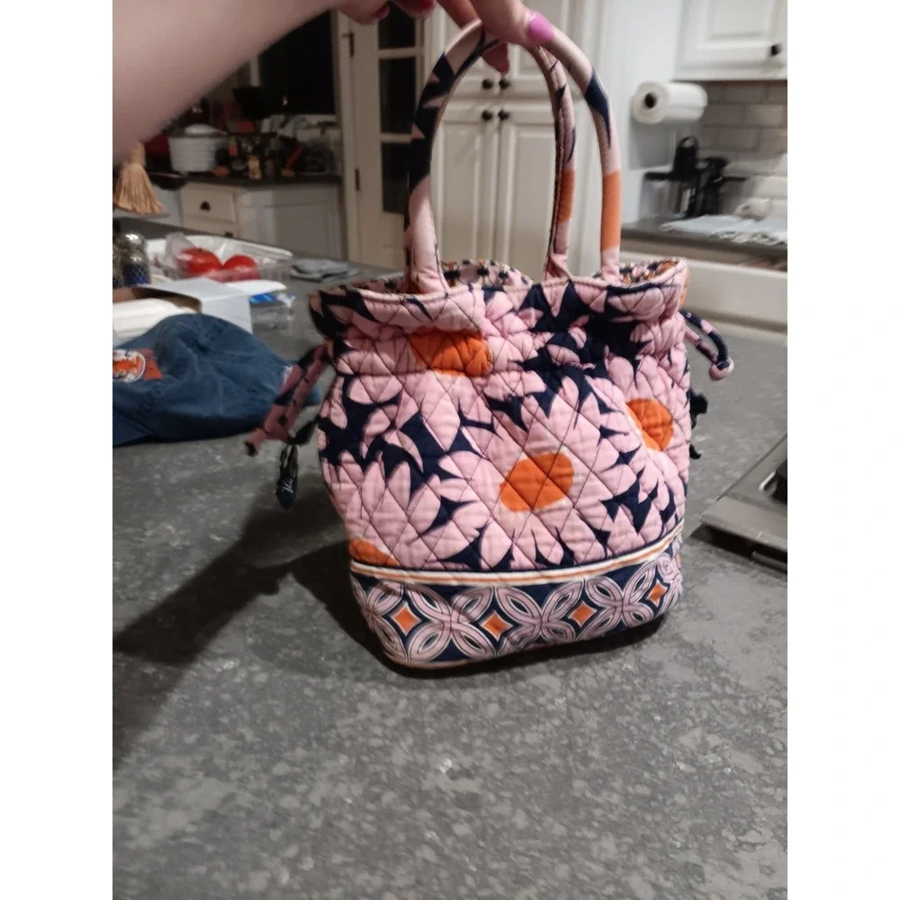 Vera Bradley FLORAL PINK Tote Shoulder Bag Top Zip Flowers Zipper On Both Sides